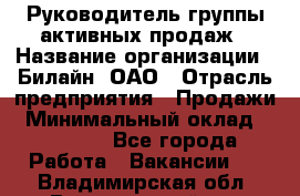 Руководитель группы активных продаж › Название организации ­ Билайн, ОАО › Отрасль предприятия ­ Продажи › Минимальный оклад ­ 30 000 - Все города Работа » Вакансии   . Владимирская обл.,Вязниковский р-н